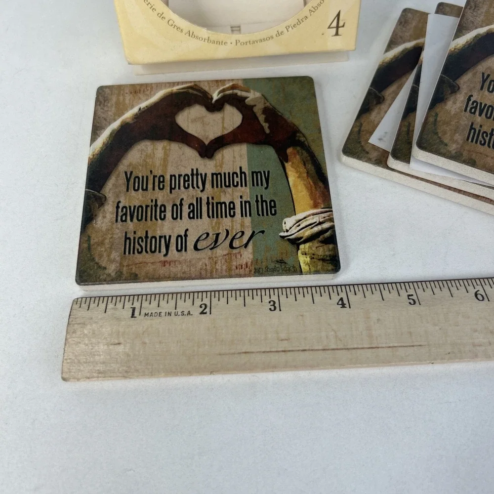 Counter Art Absorbent Stone Coasters Youre My Favorite Set 4 Love Finger‎ Heart